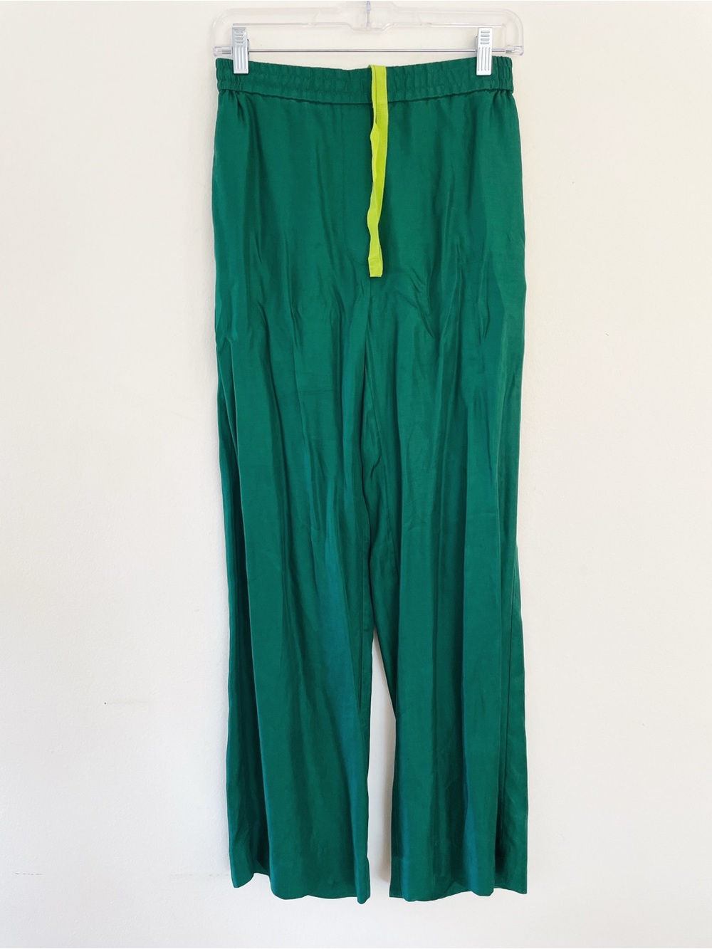 COS Green Satin Pants Neon Drawstring Elastic Waist Trousers Slacks Loose Soft 4